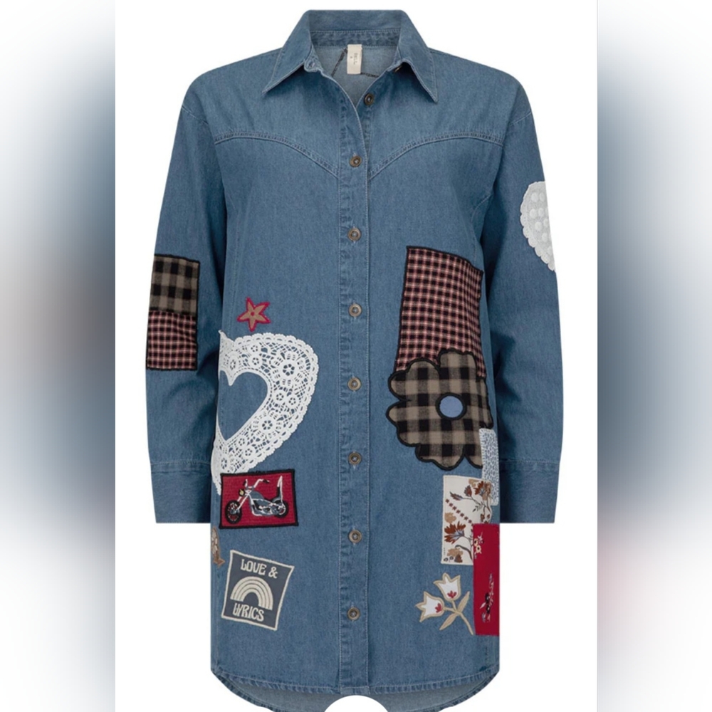 Spell Bombshell Patchwork Chambray Shirt or Mini Dress Size Large NWT - Picture 8 of 8